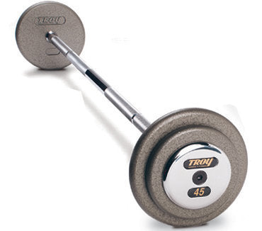 Troy Pro Style Barbell with Gray Iron Plates, Chrome Bar, and Chrome Endcaps