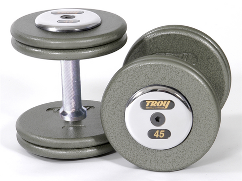 TROY Pro Style Dumbbells with Gray Plates, Straight Handle, and Chrome Endcaps (pairs)