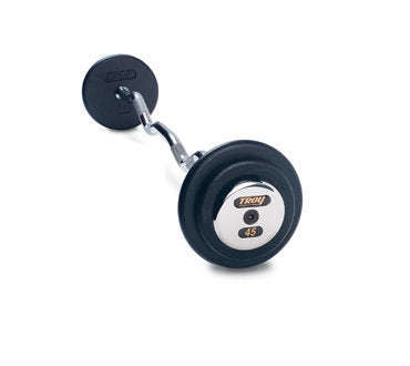 TROY Pro-Style Curl Barbell with Black Iron Plates, Chrome Bar, and Chrome Endcaps
