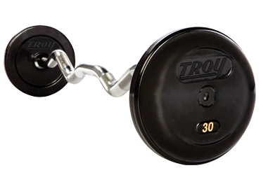 TROY Pro-Style Curl Barbell with Black Rubber Plates, Chrome bar, and Black Rubber Endcaps