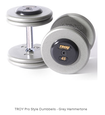 TROY - Pro Style Dumbbells - Gray Plates, Straight Handle, and Rubber Endcaps (pairs)
